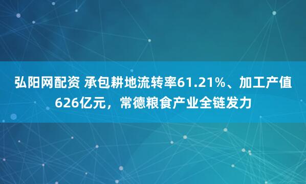 弘阳网配资 承包耕地流转率61.21%、加工产值626亿元，常德粮食产业全链发力